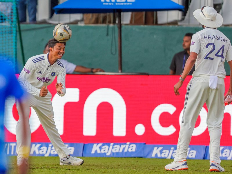 India land early blows as Krishna, Suthar strike in fading light on Day 2 of the second Test at the Sinhalese Sports Club Ground in Colombo on Monday. Photo credit: IANS 