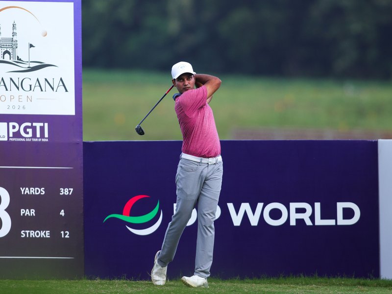 Akshay Sharma and Manu Gandas share opening round lead at Telangana Open 2026 at the Vooty Golf County in Vikarabad, Telangana. Photo credit: PGTI