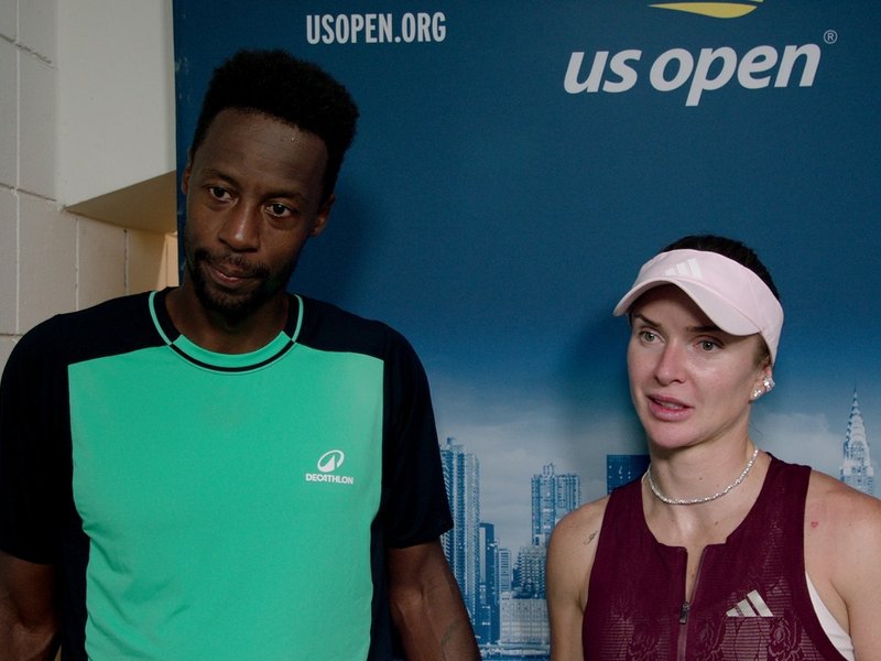 Gaël Monfils playing mixed doubles at the US Open 2026 with wife Elina Svitolina for their daughter. Photo credit: Jio Star Sports