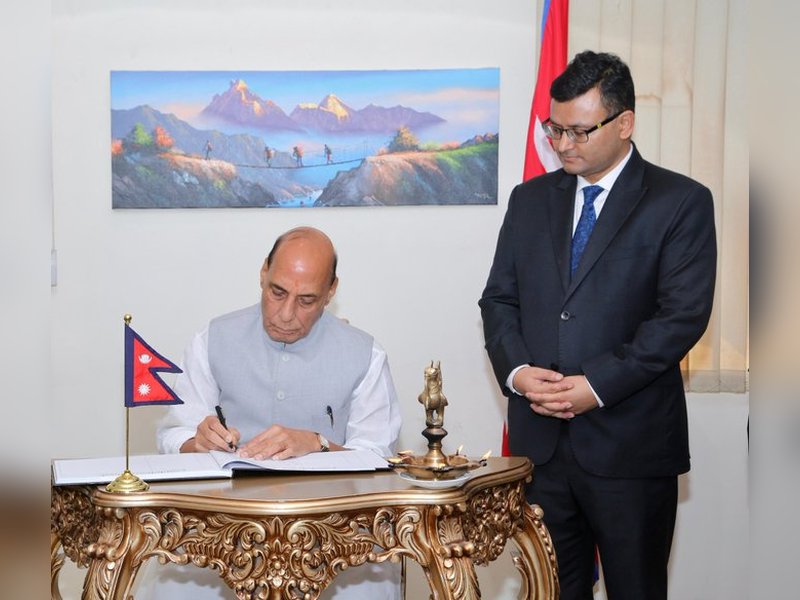 We stand shoulder to shoulder: Rajnath Singh visits Nepal Embassy, offers condolences over devastating floods 