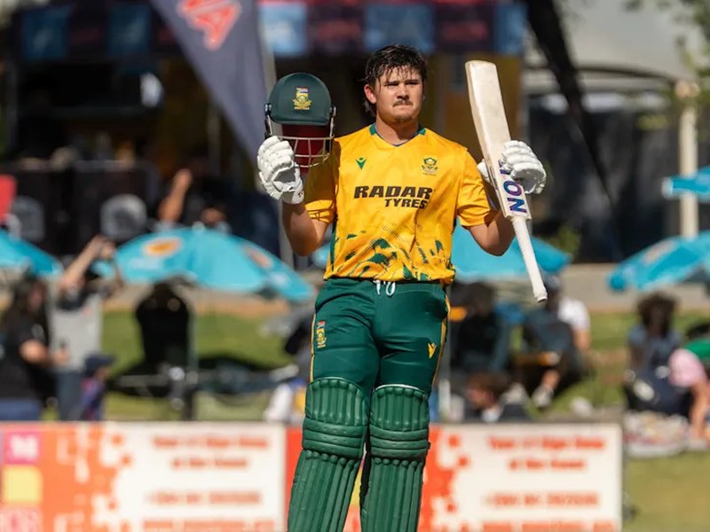 Lhuan-dre Pretorius hits ton as South Africa edge Namibia to secure final clash against Zimbabwe in T20 tri-series at the Namibia Cricket Ground, Windhoek, on Friday. Photo credit: ICC
