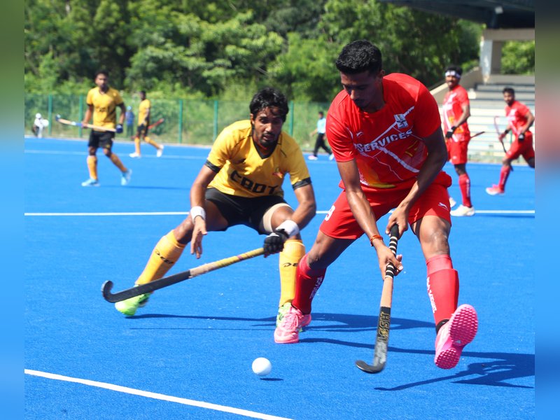 Railway Sports Promotion Board rout Tamil Nadu Police; Sports Authority of India, All India Police Sports Control Board win again in the 6th Hockey India Senior Men Inter-Department National Championship 2026 in Hyderabad on Saturday. Photo credit: Hockey India