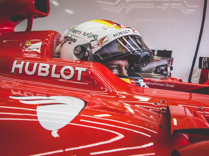 Sebastian Vettel drives Michael Schumacher's Ferrari F2002 in tribute to F1 legend