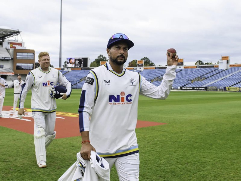 Kuldeep Yadav vows to return to County Championship after picking 10-fer for Yorkshire. Photo credit: Yorkshire CCC/X