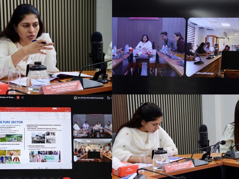Union MoS Raksha Khadse chairs district review meetings in Saitual and Kolasib (Credit: PIB)