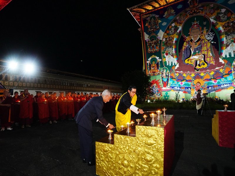 EAM Jaishankar, King of Bhutan light ‘Ashirvaad Ka Diya’ at iconic Tashichho Dzong in Thimphu