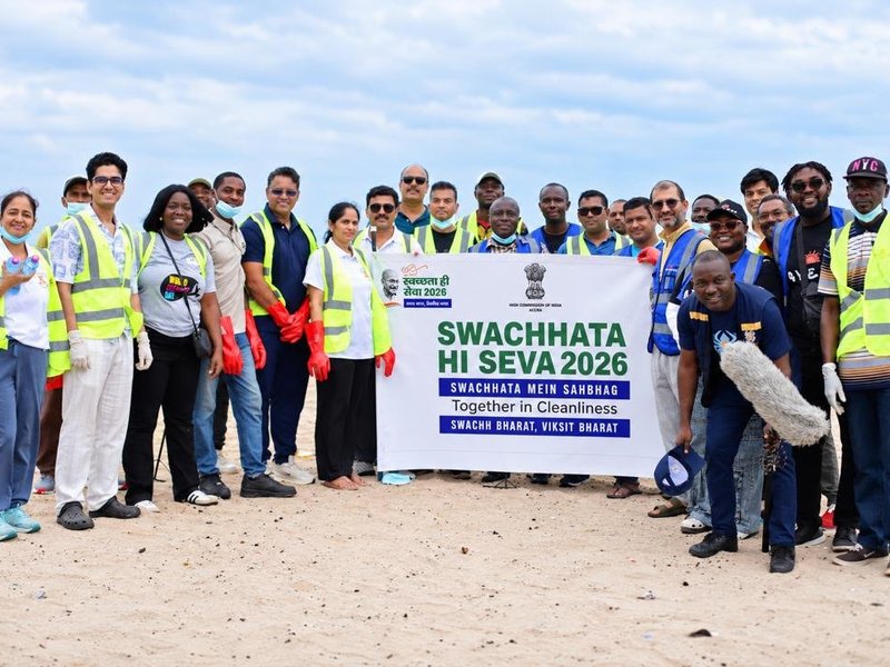 Indian mission cleans up beach in Ghana, complimenting 'Swachhata Hi Seva' campaign
