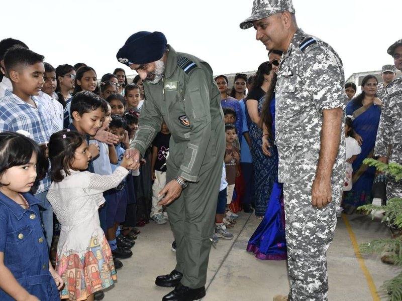 Air Chief Marshal meets school children at Sarsawa Air Base (Photo: @IAF_MCC/X)