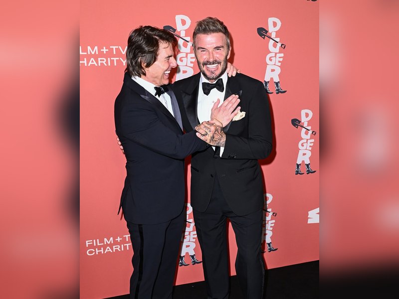 Tom Cruise poses with David Beckham, Prince and Princess of Wales at ‘Digger’ premiere 