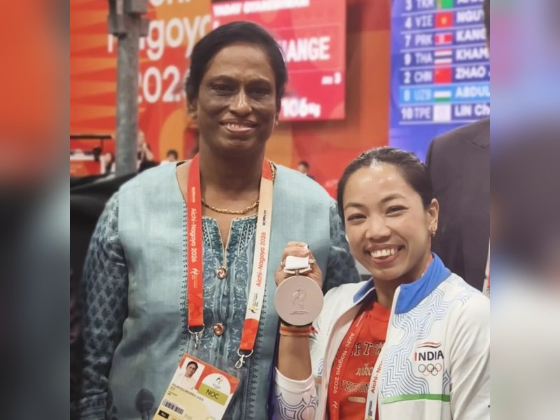 'A very special moment' -- IOA President PT Usha congratulates weightlifter Mirabai Chanu on winning a historic silver medal in the Asian Games 2026 in Nagoya on Wednesday. Photo credit: @PT Usha/X