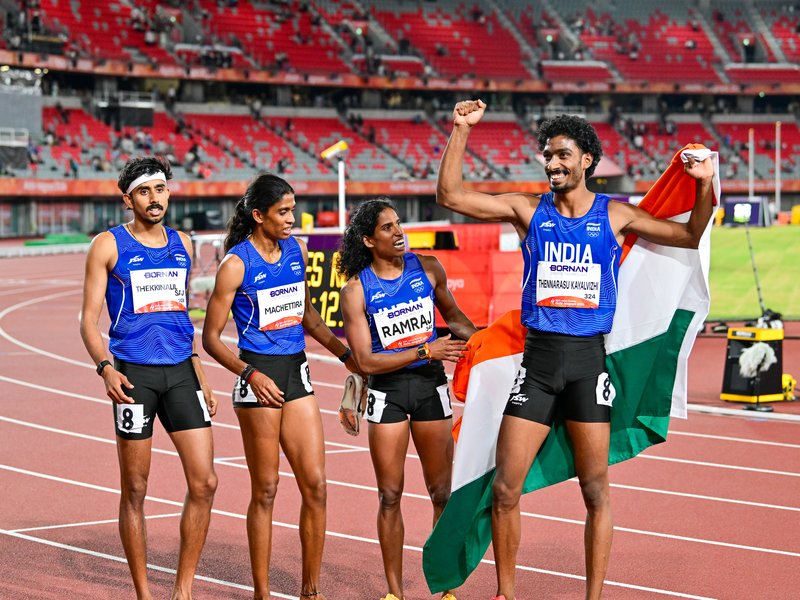 ‘I am so proud to represent India,' says Thekkinalil Manu Saji after winning silver medal in the 4x400m mixed relay in Nagoya, Japan, on Thursday. Photo credit: IANS