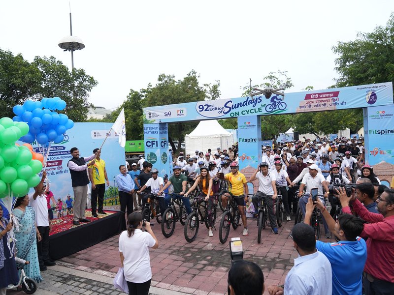 Hindi Pakhwada celebrated through 92nd Fit India Sundays on Cycle (Credit: SAI)