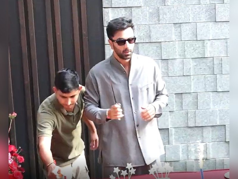Ranbir Kapoor celebrates his 44th birthday with paparazzi outside his house