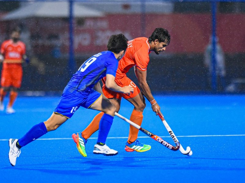 India complete perfect group-stage run in Pool A, set up semifinal against Pakistan in men’s hockey competition in the 2026 Asian Games in Kakamigahara, Japan, on Monday. Photo credit: Hockey India