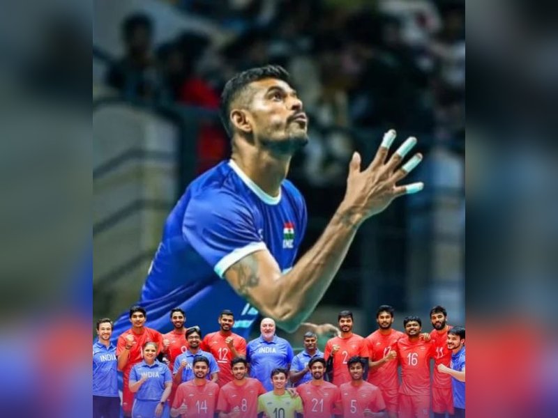 India survive nine match points, edge Qatar in five-set thriller to top Pool C unbeaten  in the men’s volleyball competition at the Asian Games in Komaki, Japan, on Tuesday. Photo credit: SAI Media