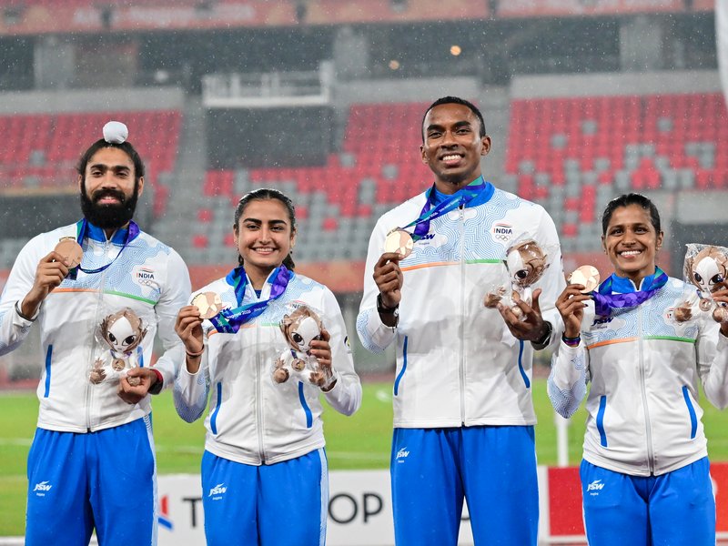 Animesh Kujur hails India’s relay success after mixed relay bronze in the Asian Games 2026 in Nagoya on Tuesday. Photo credit: IANS