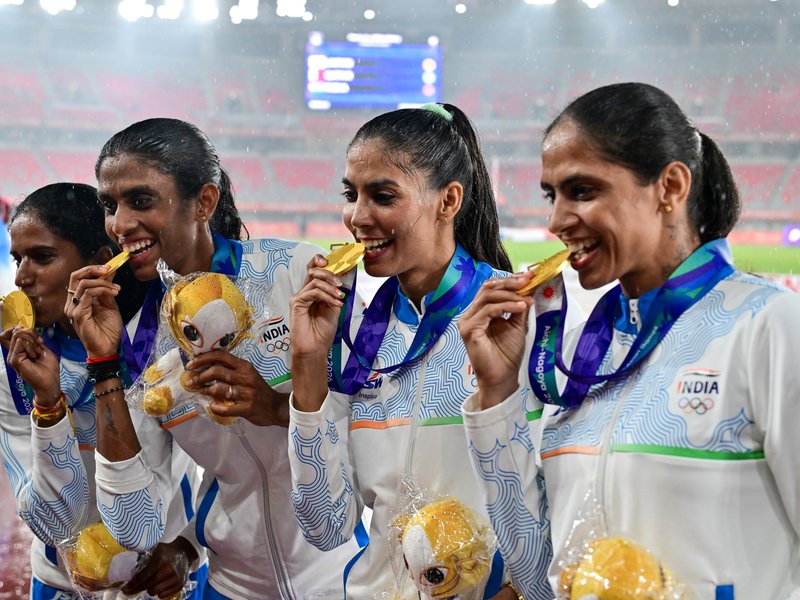 Kiran Pahal credits team effort after winning gold medal in the women’s 4x400m relay at the Asian Games 2026 in Nagoya in Japan on Tuesday. Photo credit: IANS 