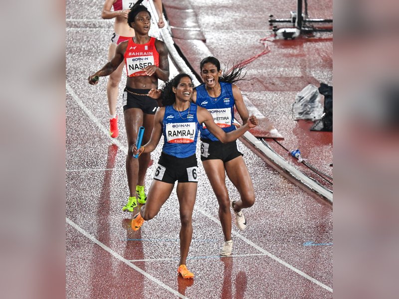  ‘We missed by microseconds last time; wanted gold badly,’ says M.R. Poovamma after winning gold medal in the women’s 4x400m in the Asian Games 2026 in Nagoya in Japan on Tuesday. Photo credit: IANS