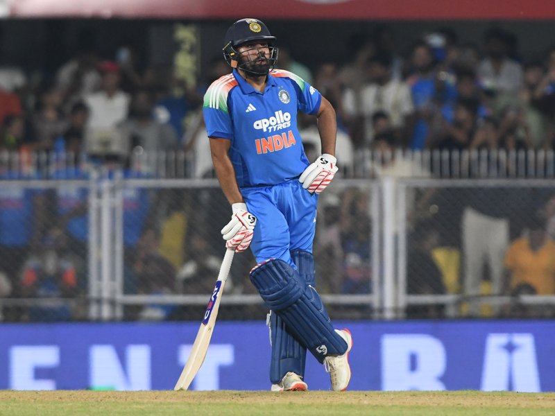 'Some things are meant to be with you', says Rohit Sharma on mysterious celebration after hitting century in the second ODI against the West India in Guwahati, Assam, on Wednesday. Photo credit: IANS