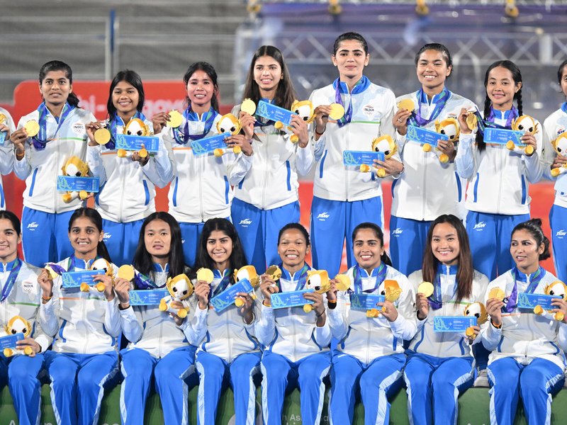 'Proud moment for Indian sports', says cricket gold medallist Harmanpreet Kaur hails women's hockey team won winning a historic gold after 44 years in the Asian Games in Japan on Friday. Photo credit: IANS 