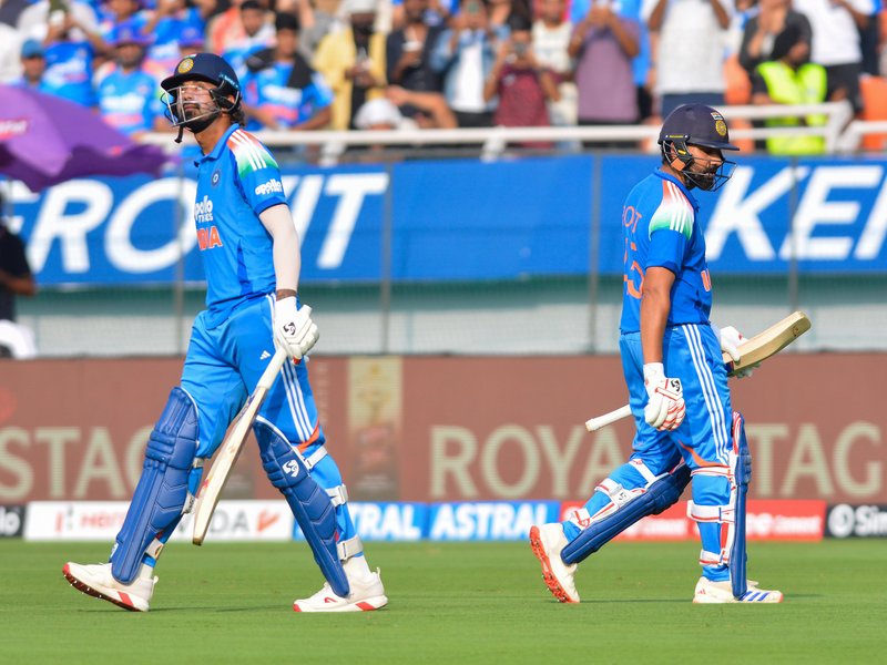 KL Rahul's unbeaten 129, Rohit and Gaikwad fifties take India to 351/7 against the West Indies in the third and final ODI against the West Indies at the new PCA Stadium in New Chandigarh on Saturday. Photo credit: IANS 