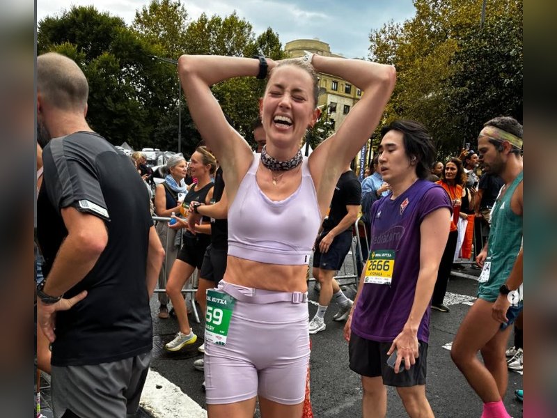Amber Heard completes first half marathon, completes 21km run