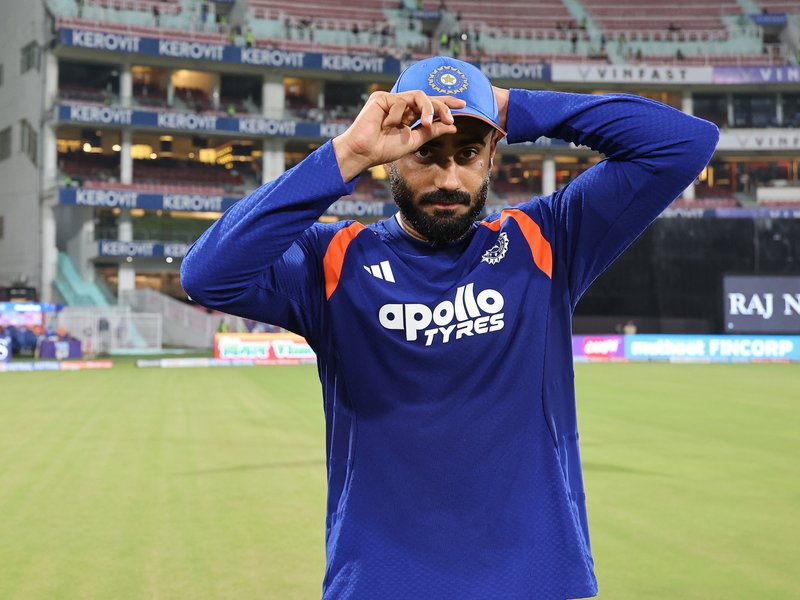 Naman Dhir makes his debut as India elect to bowl against the West Indies  at the Bharat Ratna Shri Atal Bihari Vajpayee Ekana Cricket Stadium in Lucknow on Tuesday. Photo credit: BCCI