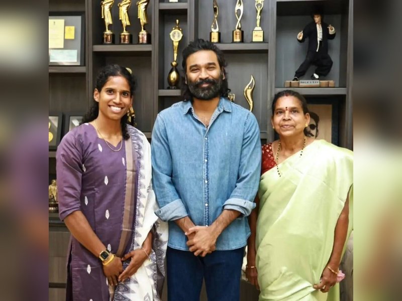 Dhanush meets TN athlete Vithya Ramraj in person; congratulates her for doing nation proud at Asian Games (Photo: IANS/PR)