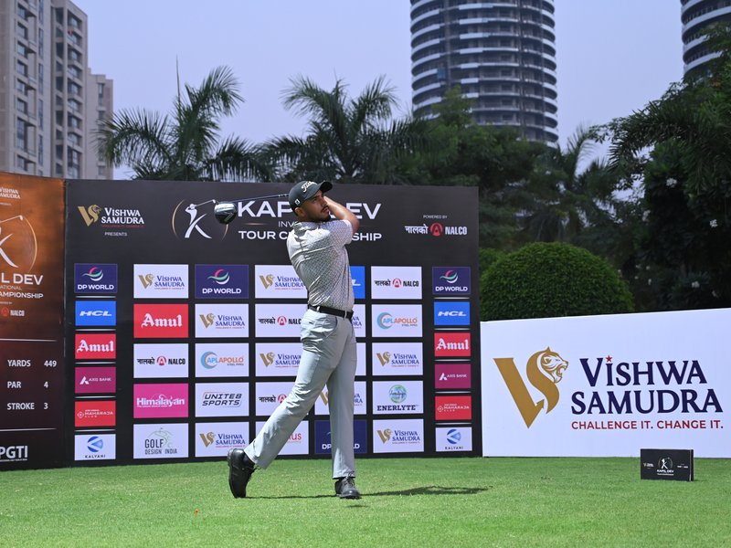 Shaurya Bhattacharya opens with a two-shot lead in Kapil Dev Invitational Tour Championship being played at the Jaypee Greens Golf & Spa Resort in Greater Noida on Wednesday. Photo credit: PGTI