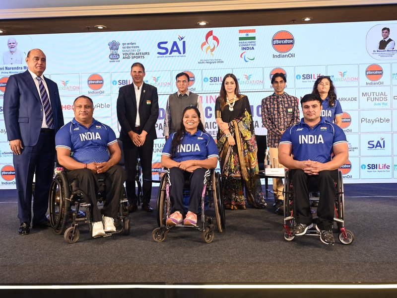 PCI hosts grand send-off ceremony for Indian participants in the 5th Asian Para Games in Aichi-Nagoya, Japan, Sports Minister Dr Mansukh Mandaviya unveils Team India jersey in New Delhi on Thursday. Photo credit: PCI