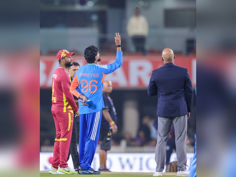 Gudakesh Motie replaces Matthew Forde as the West Indies elect to bowl against India in the second T20I in Ranchi, Jharkhand on Friday. Photo credit: IANS