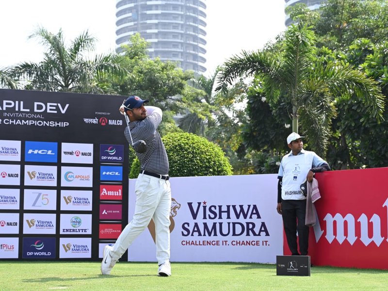 Shubhankar Sharma retains lead in Kapil Dev Invitational Tour Championship at the Jaypee Greens Golf & Spa Resort in Greater Noida, Uttar Pradesh, on Friday. Photo credit: PGTI