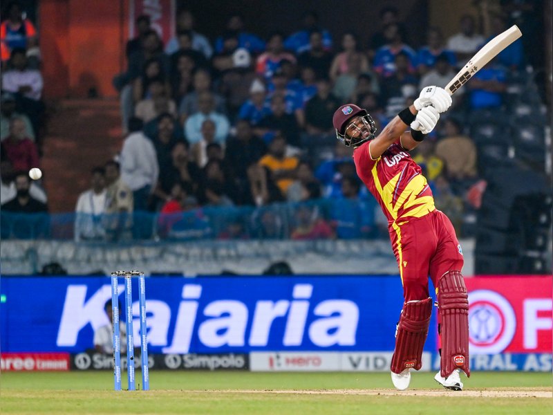 Centurion Shai Hope leads West Indies to their second-highest total against India in the fourth T20I at the Rajiv Gandhi International Stadium in Hyderabad on Wednesday. Photo credit: IANS