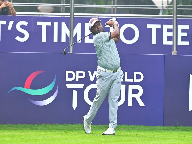 Indian golfers Om Prakash Chouhan and Saptak Talwar make confident start on rain-marred opening day in the DP World India Championship in New Delhi on Thursday. Photo credit: PGTI