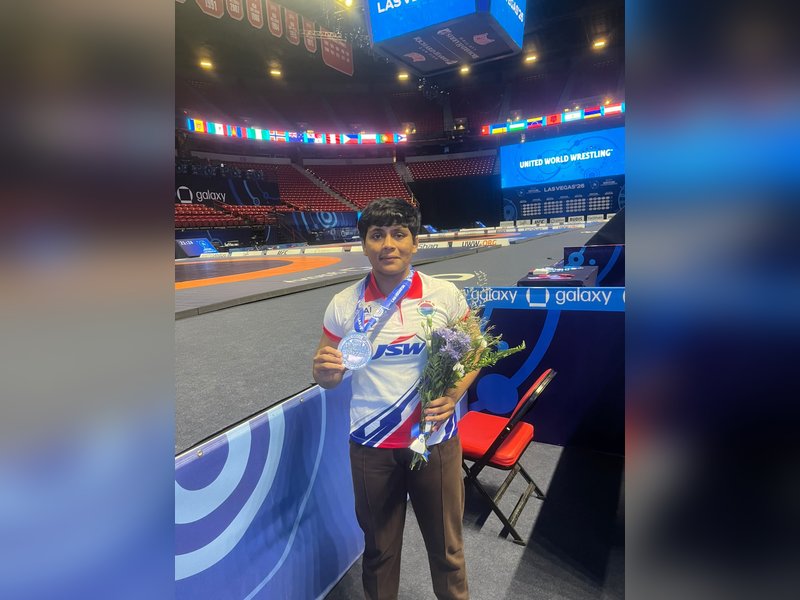 Amruta Pujari wins silver in women's 72kg in the Under-23 World Wrestling Championships in Las Vegas. Photo credit: UWW