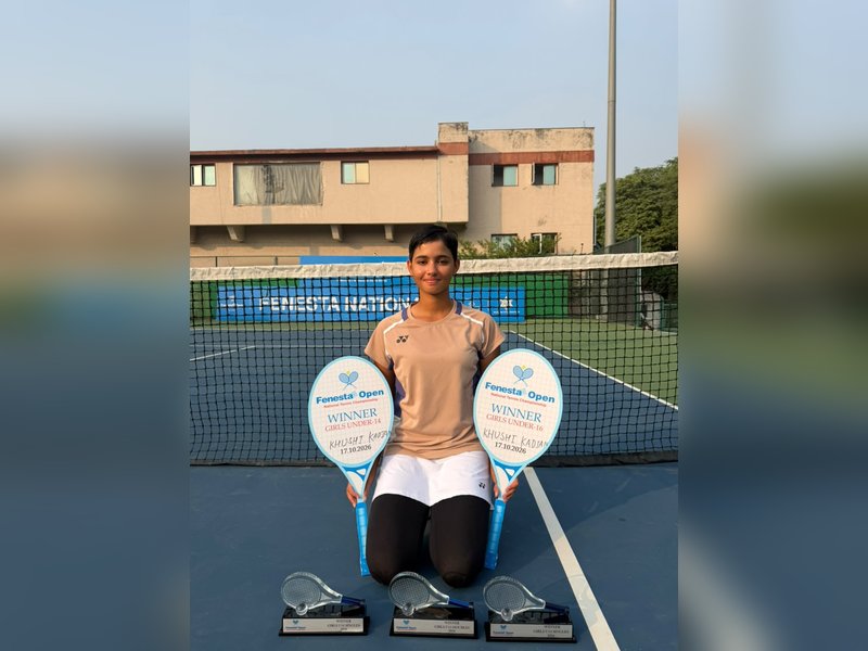 Khushi Kadian completes hat-trick by winning U-16 and U-14 singles titles in the 31st Fenesta Open National Tennis Championship at the DLTA Complex in New Delhi on Saturday. Photo credit: DLTA