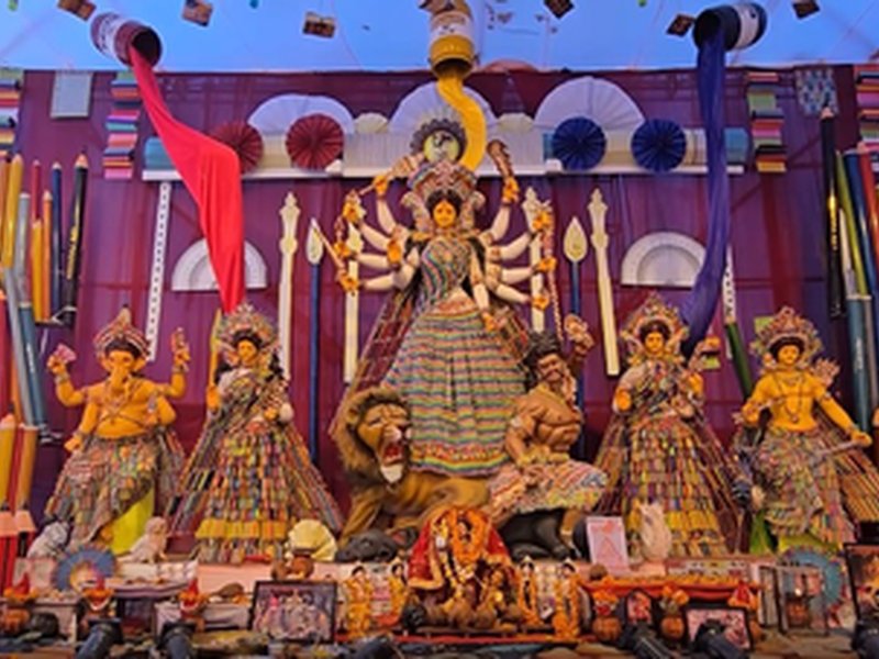 Chhattisgarh: Notebooks and pens used in Durga Pandal to be distributed among children