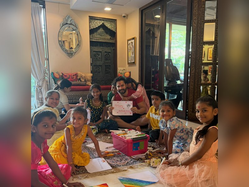 Varun Dhawan performs ‘Kanya Pujan’ on Durga Ashtami during Navratri with Kanjak girls