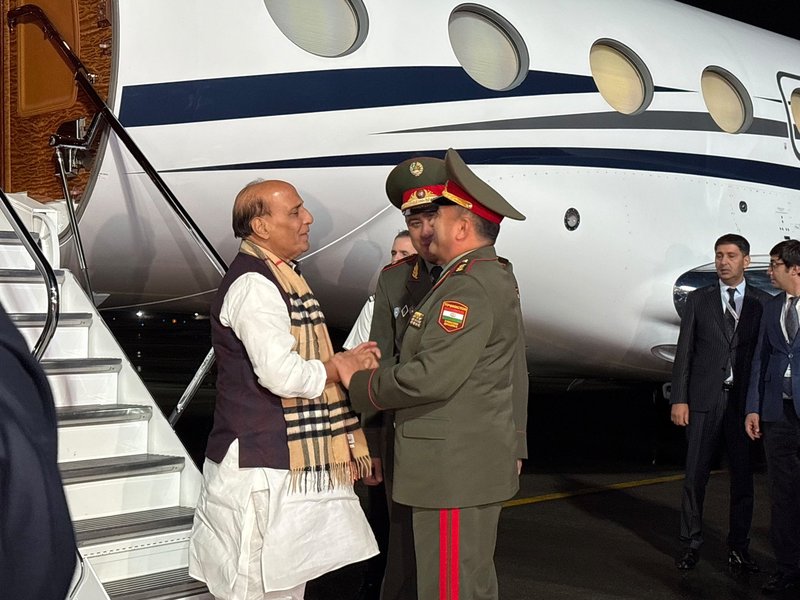 Defence Minister Rajnath Singh arrives in Tajikistan for SCO meeting
