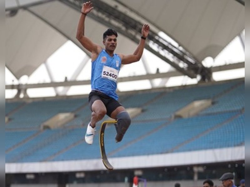Dharmaraj Solairaj defends gold with record-breaking 7.15m leap in the combined T44/T62/T64 final in the Asian Para Games 2026 at Nagoya City Mizuho Park Athletic Stadium in Nagoya on Thursday. Photo credit: SAI