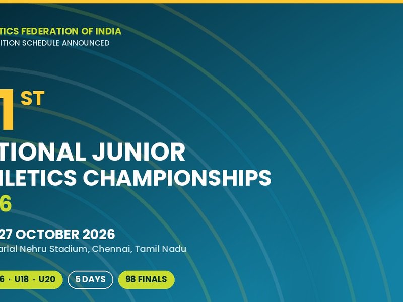 Abinaya Rajarajan, Neil Samraj improve 100m records in the 41st National Junior Athletics Championships 2026, which got underway at the Jawaharlal Nehru Stadium in Chennai on Friday. Photo credit: AFI 