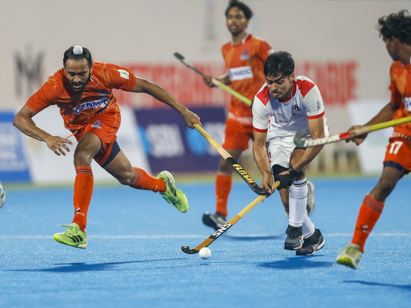 Yuvraj Walmiki’s hat-trick sinks Sanskardhani Strikers; Chakradhar Champions go to top in the Chhattisgarh Hockey League (CHL) in Raipur on Friday. Photo credit: CHL