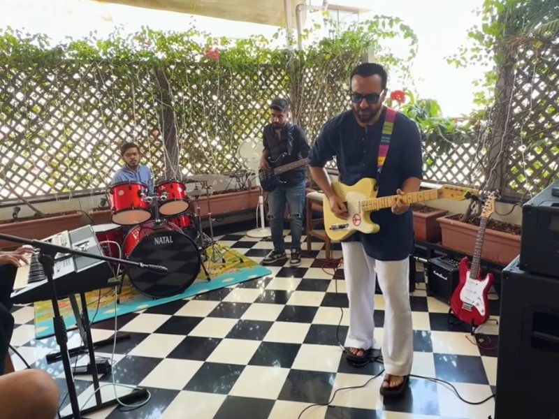 Saif Ali Khan plays electric guitar, sets up mini band show in balcony