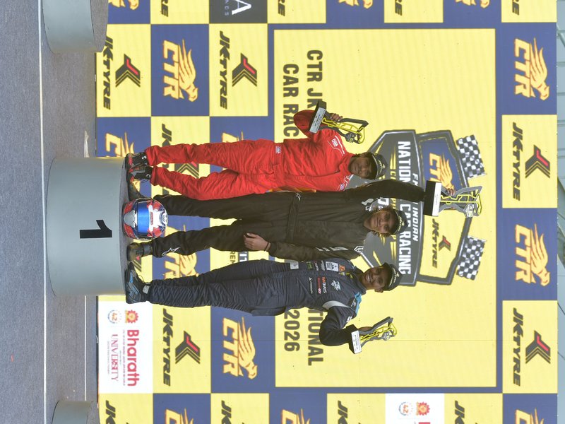 Final corner collision and 0.004s photo-finish headline as Indian National Car Racing Championship 2026 round 1 ends (Credit: FMSCI)
