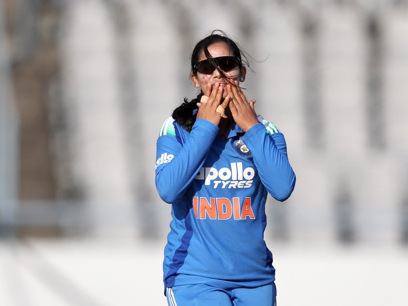 Sayali Satghare credits collective bowling effort as India women bundle out Zimbabwe women for 131 in the third ODI in Vadodara on Wednesday. Photo credit: BCCI Women