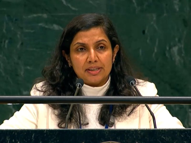 Caption: Soumya Nair, a counsellor at India's UN Mission, speaks at the General Assembly on Wednesday, October 28, 2026. (Photo Source: UN)