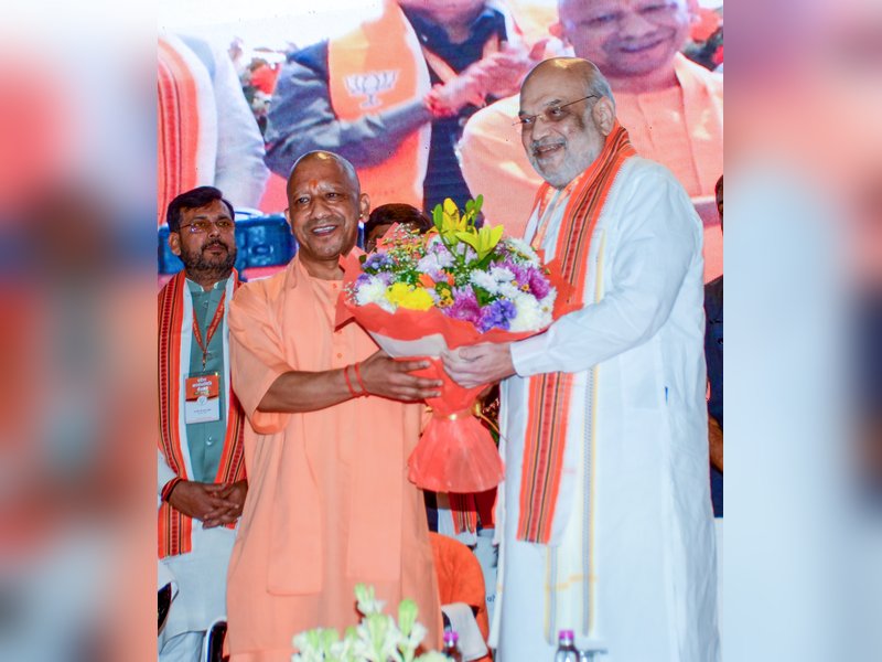 Lucknow: Union Home Minister Amit Shah and Uttar Pradesh Chief Minister Yogi Adityanath during the Uttar Pradesh BJP State Executive Committee meeting in Lucknow on Friday, October 30, 2026. (Photo: IANS)