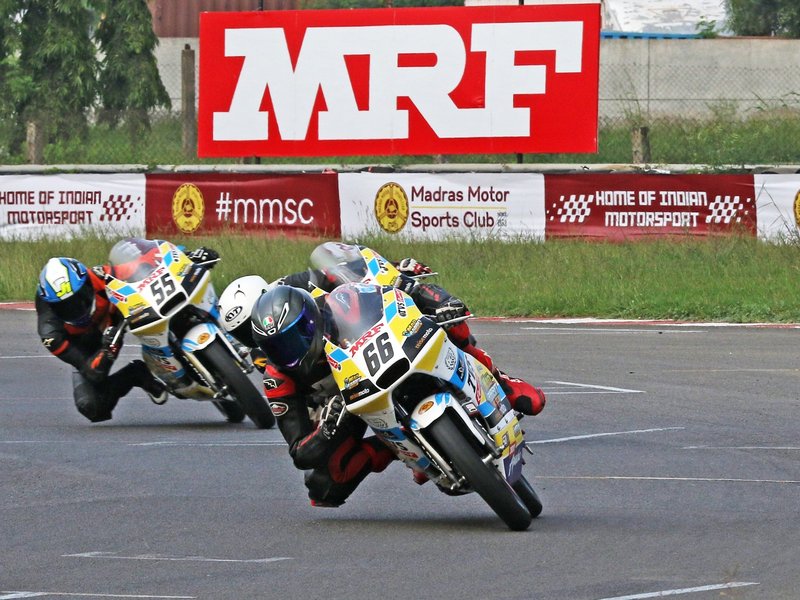 Chiranth Vishwanath notches brilliant win in Super Sport race in the Indian National Racing Challenge 2W 2026 at the Madras International Circuit, here on Saturday. Photo credit: FMSCI