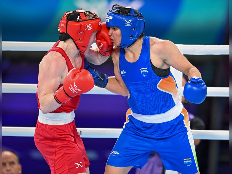 Arundhati Choudhary enters women’s 70kg boxing semis, assures India of another medal in the Commonwealth Games 2026 in Glasgow on Wednesday. Photo credit: IANS 