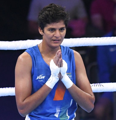 Jaismine Lamboria wins her quarterfinal, secures a medal for India in the Women's 57kg in boxing competitions of Commonwealth Games 2026 in Glasgow on Wednesday. Photo credit: IANS